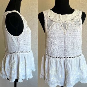 Anthropologie • Off White Meadow Rue Sleeveless Ruched T-Shirt Top Blouse